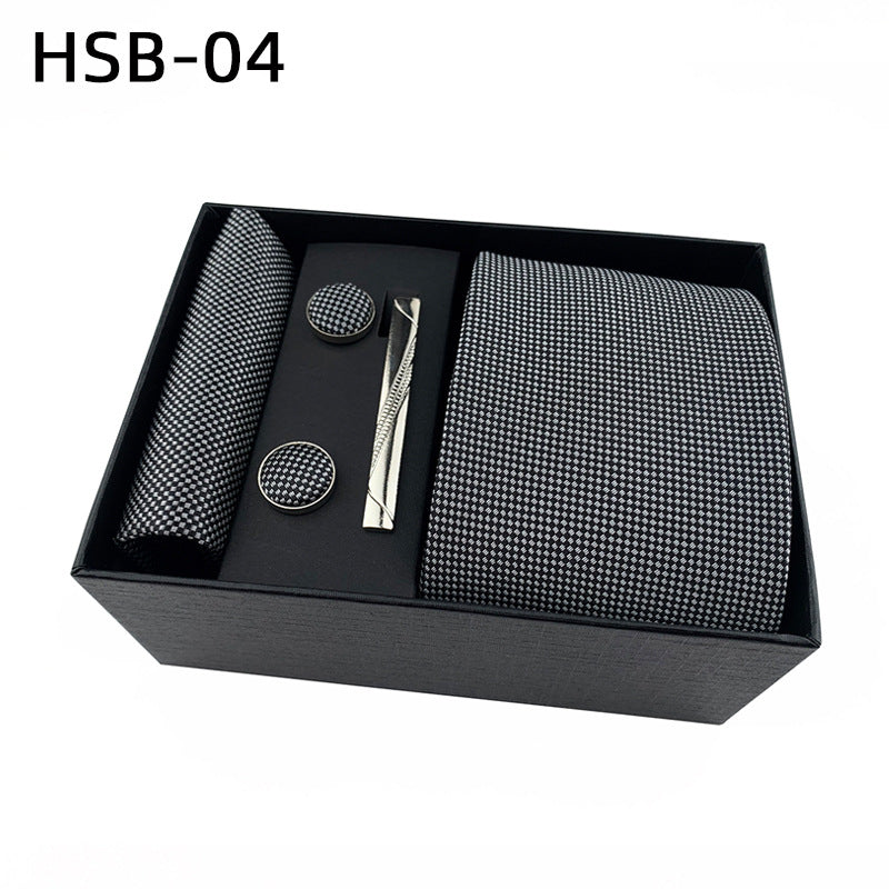 Men's Luxury Necktie Gift Set 4 Piece With Tie Pocket Square Cufflinks & Clip(Light Gray) Ties