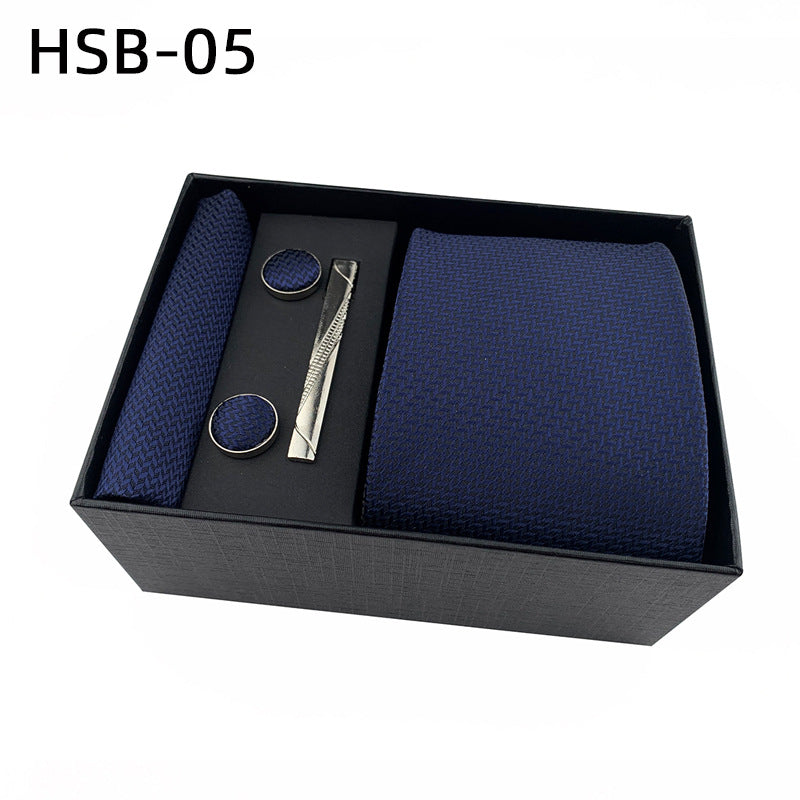 Men's Luxury Necktie Gift Set 4 Piece With Tie Pocket Square Cufflinks & Clip(Pure Dark Blue) Ties