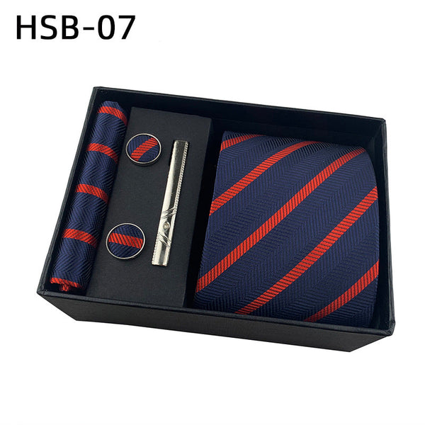 Men's Luxury Necktie Gift Set 4 Piece With Tie Pocket Square Cufflinks & Clip(Diagonal Striped Navy Blue) Ties