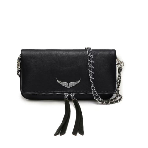 Chic Quilted Leather Crossbody Bag With Chain Strap & Tassel Detail(Pure Black) Women's Bags & Handbags