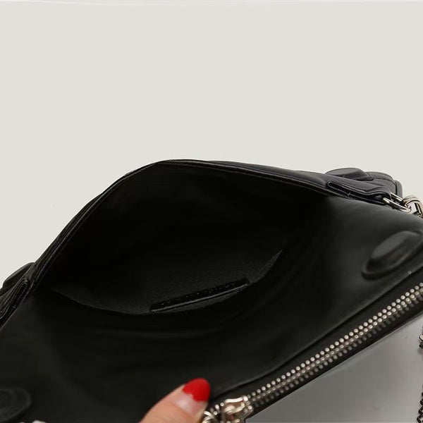 Chic Quilted Leather Crossbody Bag With Chain Strap & Tassel Detail(Golden Black Without Tassels) Women's Bags & Handbags