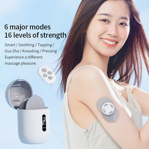 Smart Cervical Spine Ems Massager Sticker With Remote Control Charging Case 6 Modes 16 Strengths White Massagers