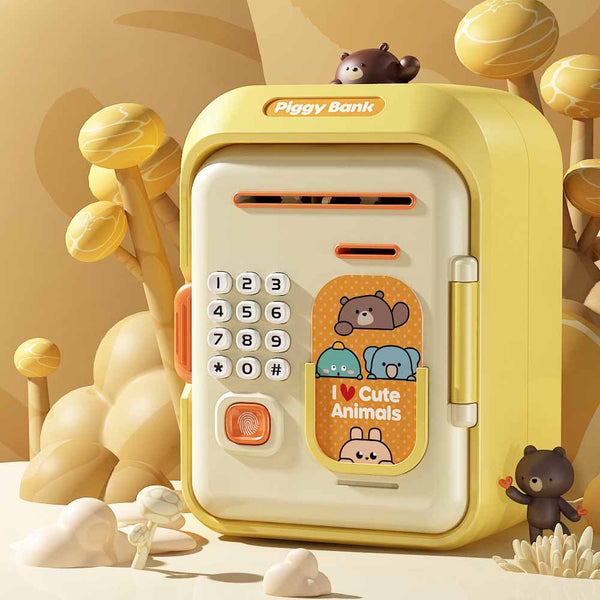 Interactive Kids Piggy Bank Safe With Music Stories Password Lock Yellow Educational Toys