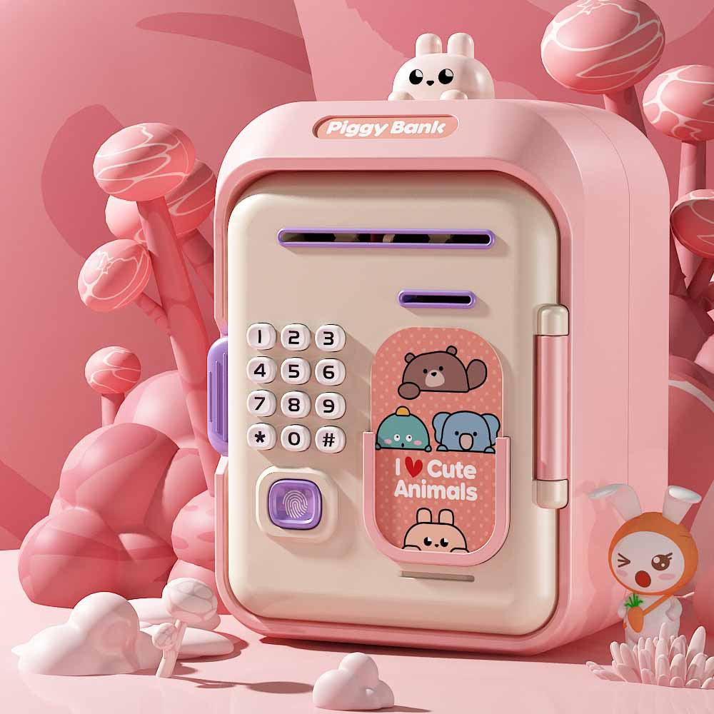 Interactive Kids Piggy Bank Safe With Music Stories Password Lock Pink Educational Toys