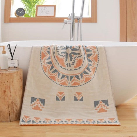 Premium Cartoon Animal Print Gauze Bath Towel 70X140cm Soft Absorbent(Big Round Flower 70*140) Towels & Washcloths