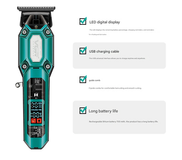 Professional Hair Clipper & Trimmer Kit Led Display Usb Rechargeable Black Clippers & Trimmers