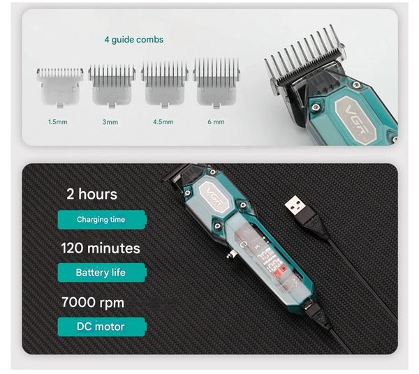 Professional Hair Clipper & Trimmer Kit Led Display Usb Rechargeable (Green) Clippers & Trimmers