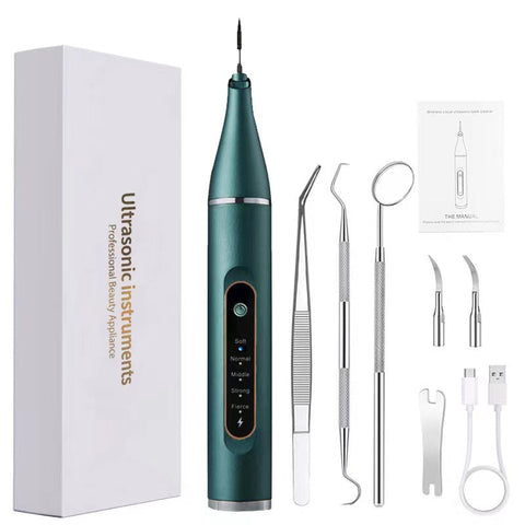 3 Piece Set Professional Ultrasonic Dental Scaler Calculus Remover Kit 5 Modes Led Light Ipx7 Waterproof Dark Green Dental Instruments