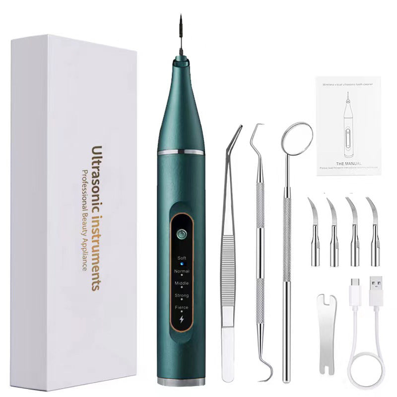 5 Piece Set Professional Ultrasonic Dental Scaler Calculus Remover Kit Modes Led Light Ipx7 Waterproof Dark Green Dental Instruments