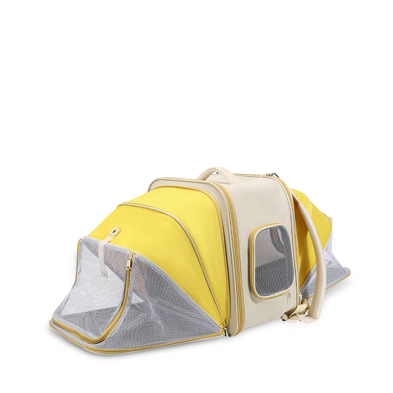 Expandable Pet Carrier Backpack For Cats & Small Dogs Breathable Mesh Multiple Entrances(Yellow) Pet Transport
