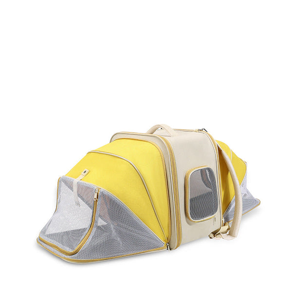 Expandable Pet Carrier Backpack For Cats & Small Dogs Breathable Mesh Multiple Entrances(Yellow) Pet Transport