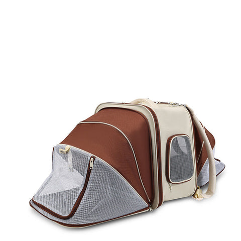 Expandable Pet Carrier Backpack For Cats & Small Dogs Breathable Mesh Multiple Entrances(Khaki) Pet Transport