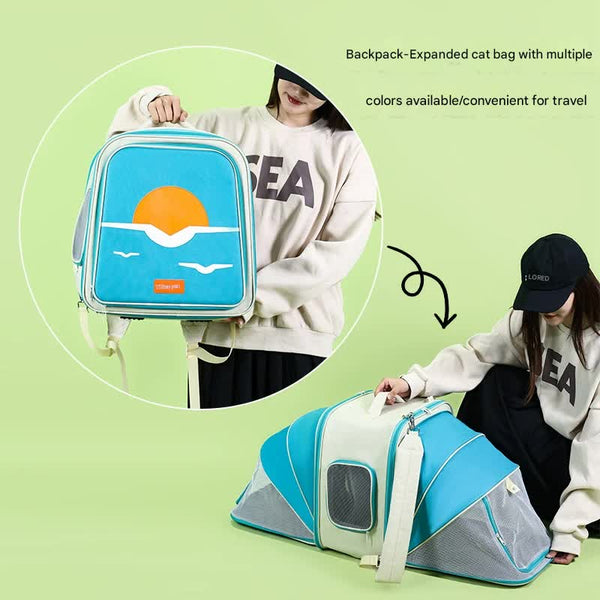 Expandable Pet Carrier Backpack For Cats & Small Dogs Breathable Mesh Multiple Entrances(Khaki) Pet Transport
