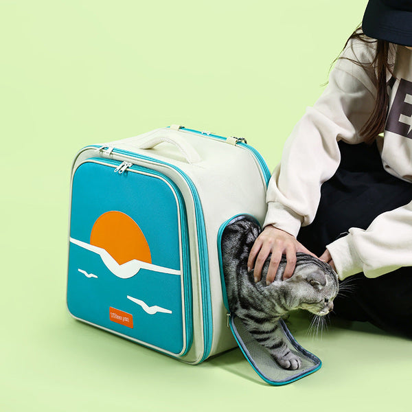 Expandable Pet Carrier Backpack For Cats & Small Dogs Breathable Mesh Multiple Entrances(Blue) Pet Transport