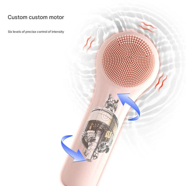 Silicone Facial Cleansing Brush 6 Speed Vibration Food Grade Material With Warming Function Pink Exfoliators & Scrubs