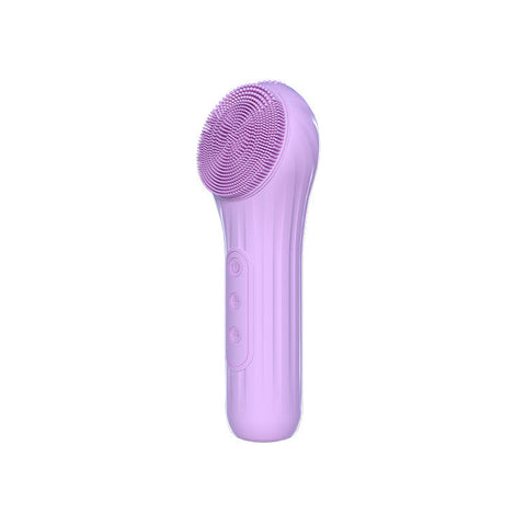 Silicone Facial Cleansing Brush 6 Speed Vibration Food Grade Material With Warming Function Purple Exfoliators & Scrubs