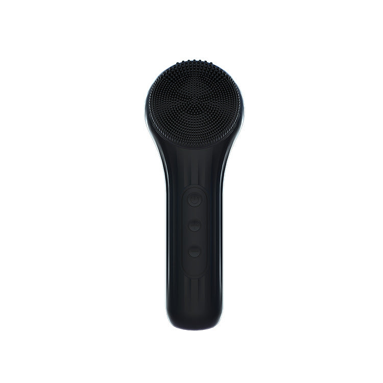 Silicone Facial Cleansing Brush 6 Speed Vibration Food Grade Material With Warming Function Black Exfoliators & Scrubs