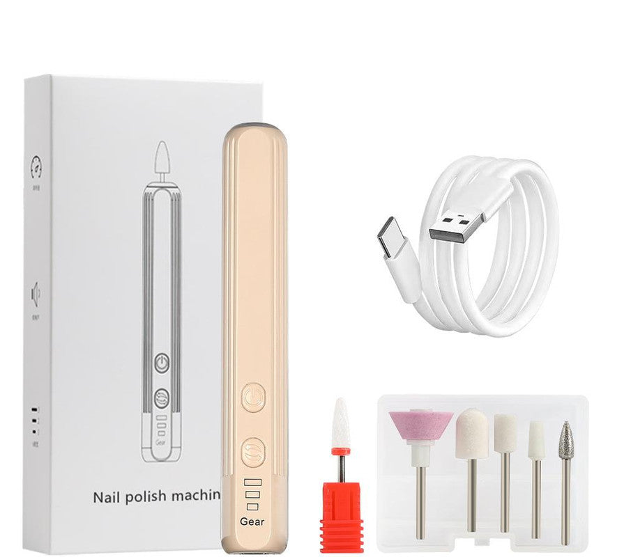 Electric Nail Drill Pen Kit Usb C Rechargeable 3 Speed High Torque Low Heat (Khaki) Manicure & Pedicure Tools & Kits
