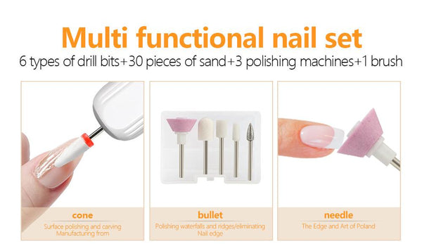 Electric Nail Drill Pen Kit Usb C Rechargeable 3 Speed High Torque Low Heat (Khaki) Manicure & Pedicure Tools & Kits