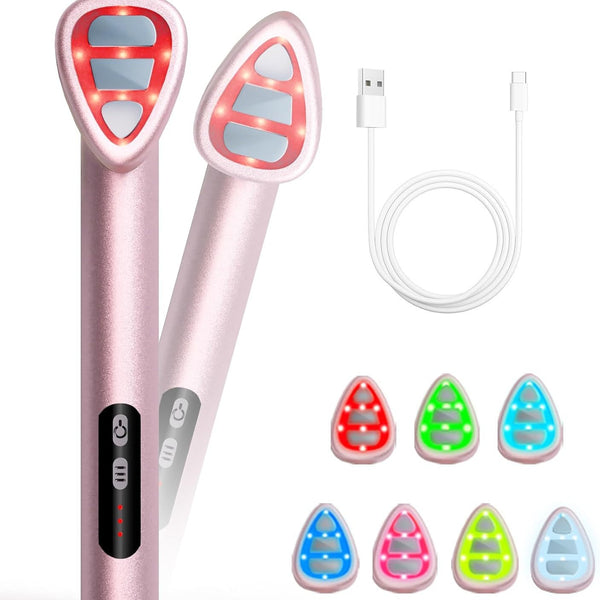 7 In 1 Led Facial Therapy Wand With 180 Rotatable Head & 42C Constant Temperature(Pink) Facial Cleansing Devices
