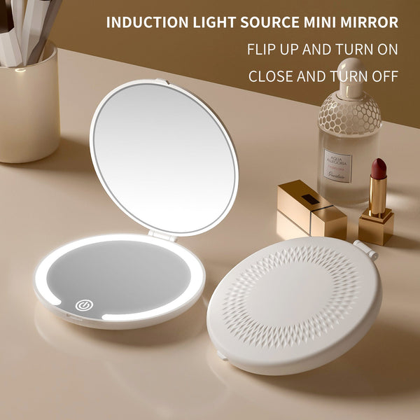 Led Lighted Travel Makeup Mirror Double Sided 1X/5X Magnification Usb C Rechargeable Induction (Khaki) Makeup Mirrors
