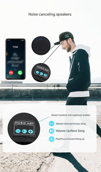 Wireless Bluetooth 5.0 Music Hat Outdoor Speaker Cap With Mic Sun Protection Breathable Fabric Black Headsets