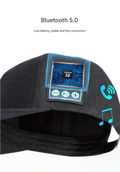 Wireless Bluetooth 5.0 Music Hat Outdoor Speaker Cap With Mic Sun Protection Breathable Fabric Navy Headsets