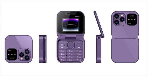 I16 Pro Mini Flip Phone Dual Sim Ai Lens Digital Camera Compact & Stylish Design Purple Mobile Phone Parts