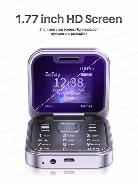 I16 Pro Mini Flip Phone Dual Sim Ai Lens Digital Camera Compact & Stylish Design Purple Mobile Phone Parts