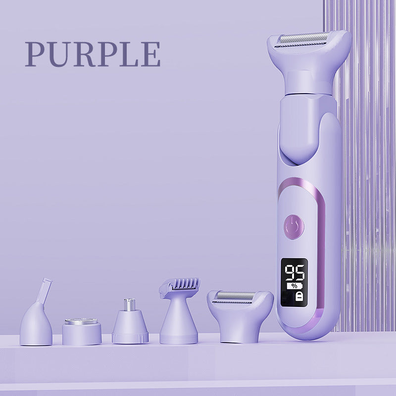 5 In 1 Electric Lady Shaver & Grooming Kit Lcd Display Usb C Rechargeable Full Body Hair Removal (Purple) Women's Shavers