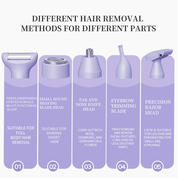 5 In 1 Electric Lady Shaver & Grooming Kit Lcd Display Usb C Rechargeable Full Body Hair Removal (Purple) Women's Shavers