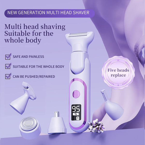 5 In 1 Electric Lady Shaver & Grooming Kit Lcd Display Usb C Rechargeable Full Body Hair Removal (Yellow) Women's Shavers