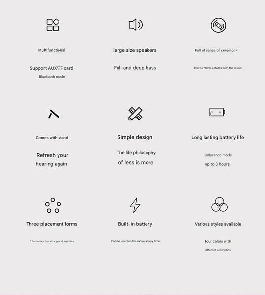 Retro Phonograph Bluetooth Speaker Rotating Disc 5.3 Aux/Tf Card 8H Playtime Green Audio Docks & Mini Speakers