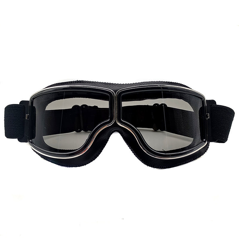 Retro Motorcycle Goggles Windproof Uv400 Protection Anti Impact Pc Lenses With Leather Frame (Black Gray Lens) Other Motorcycle Clothing