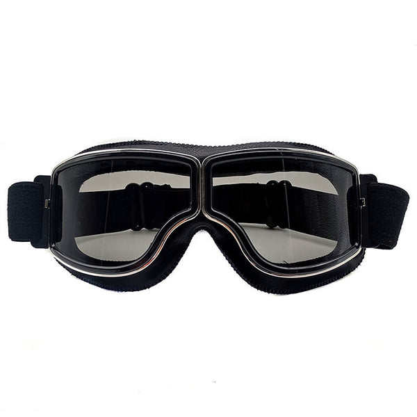 Retro Motorcycle Goggles Windproof Uv400 Protection Anti Impact Pc Lenses With Leather Frame (Black Gray Lens) Other Motorcycle Clothing