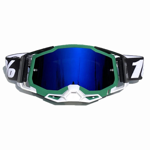 Pro Motocross Goggles Windproof Uv400 Protection With Tpu Frame & Pc Lens Adjustable Strap (Green Blue Lens) Sunglasses Goggles