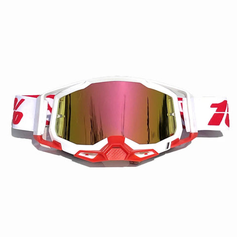 Pro Motocross Goggles Windproof Uv400 Protection With Tpu Frame & Pc Lens Adjustable Strap (White Framered Lens) Sunglasses Goggles