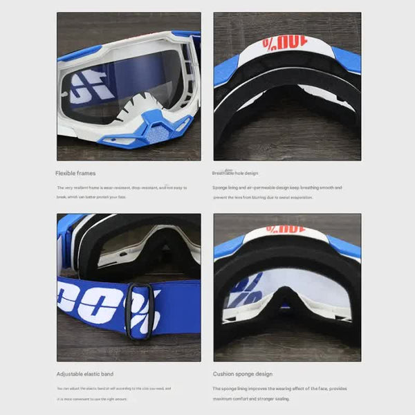 Pro Motocross Goggles Windproof Uv400 Protection With Tpu Frame & Pc Lens Adjustable Strap (White Frametransparent Lens) Sunglasses Goggles