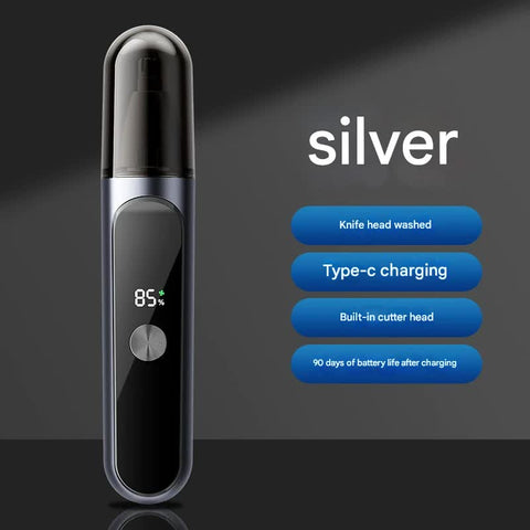 Electric Nose & Ear Hair Trimmer Usb C Rechargeable Led Display Washable 360Deg Head Low Noise(Silver) Clippers & Trimmers