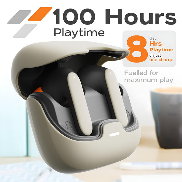 Tws With Quad Mic Noise Cancellation 100H Playtime Bluetooth 5.3 45Ms Low Latency Fast Charge Beige Earbuds