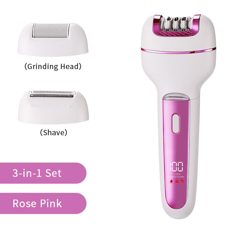 3 In 1 Ladies Electric Epilator Shaver & Callus Remover With Led Display Rechargeable Waterproof(Pink) Epilators & Electrolysis