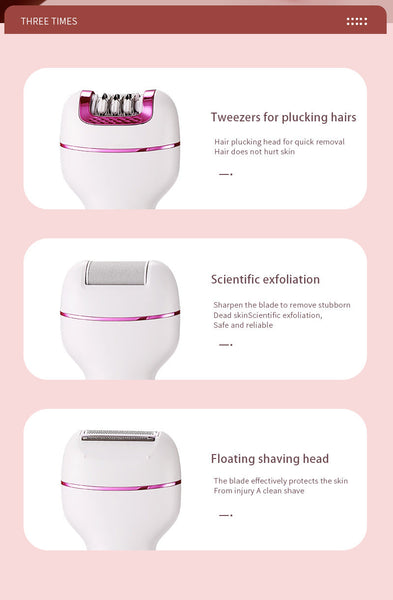 3 In 1 Ladies Electric Epilator Shaver & Callus Remover With Led Display Rechargeable Waterproof(Pink) Epilators & Electrolysis