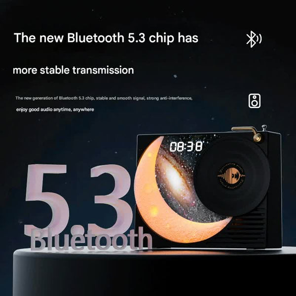 Retro Vinyl Bluetooth Speaker With Moon Ambient Light Clock 360 Surround Sound White Audio Docks & Mini Speakers