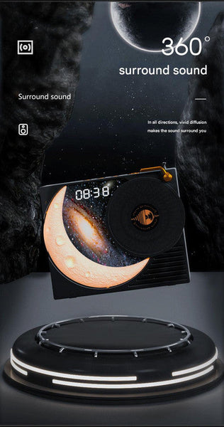 Retro Vinyl Bluetooth Speaker With Moon Ambient Light Clock 360 Surround Sound Yellow Audio Docks & Mini Speakers