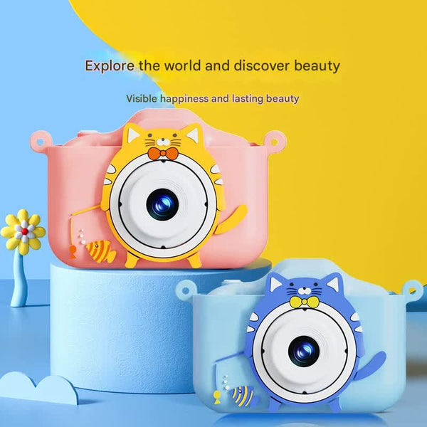 Digital Camera With Cute Cat Silicone Case Dual Lens 96Mp Hd Screen & Music Playback(Blue) Digital Cameras