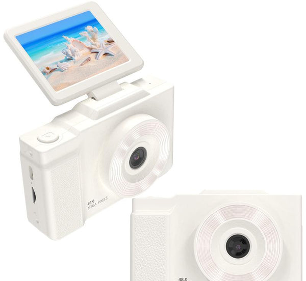 48Mp Student Digital Camera With 180 Flip Screen & 3 Setting Fill Light(White) Digital Cameras