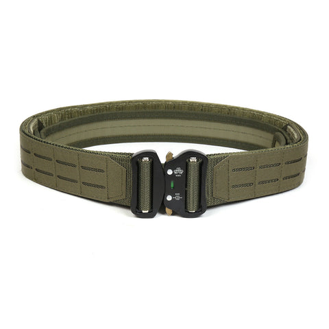 Dual Layer Quick Release Tactical Belt Attachment System Alloy Cobra Buckle Adjustable Nylon(Military Green) Belts