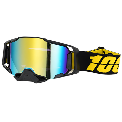 Professional Motocross Ski Goggles Hiper Lens Tpu Frame Black With Yellow Belt Gold Goggles & Sunglasses