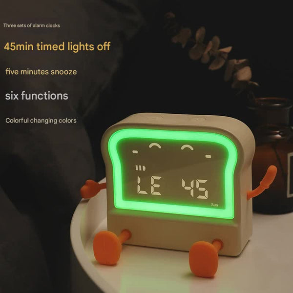 Adorable Toast Shaped Digital Alarm Clock With Night Light & Phone Stand Multifunctional Kids Milky Alarm Clocks & Clock Radios
