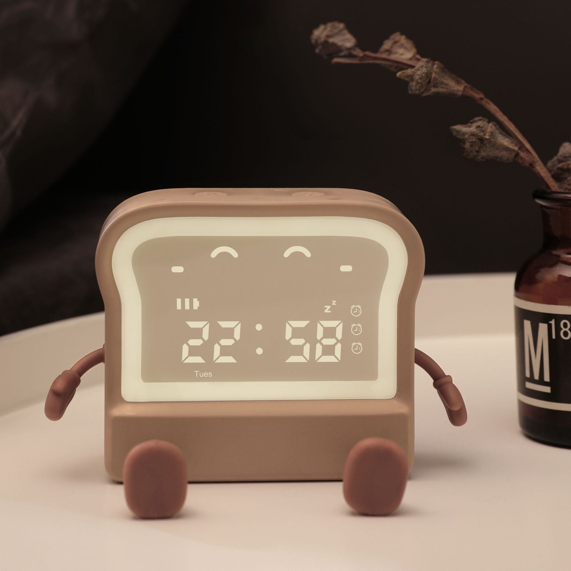 Adorable Toast Shaped Digital Alarm Clock With Night Light And Phone Stand Multifunctional Kids Brown Alarm Clocks & Clock Radios